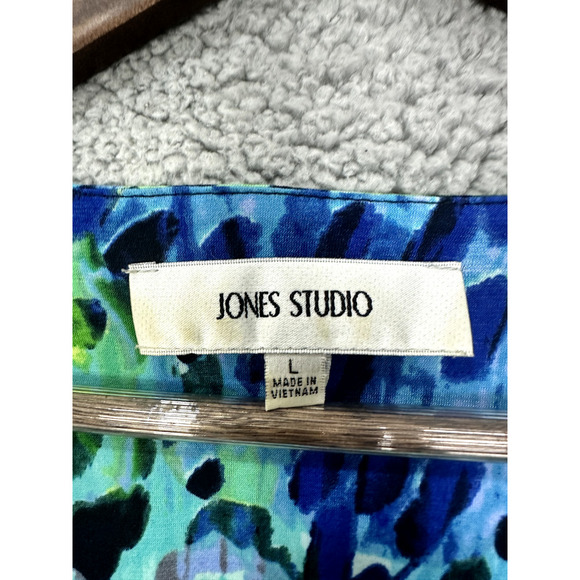 Jones Studio Babydoll Maxi Dress Women Large Green Animal Floral Belted Boho Y2K - Picture 3 of 6